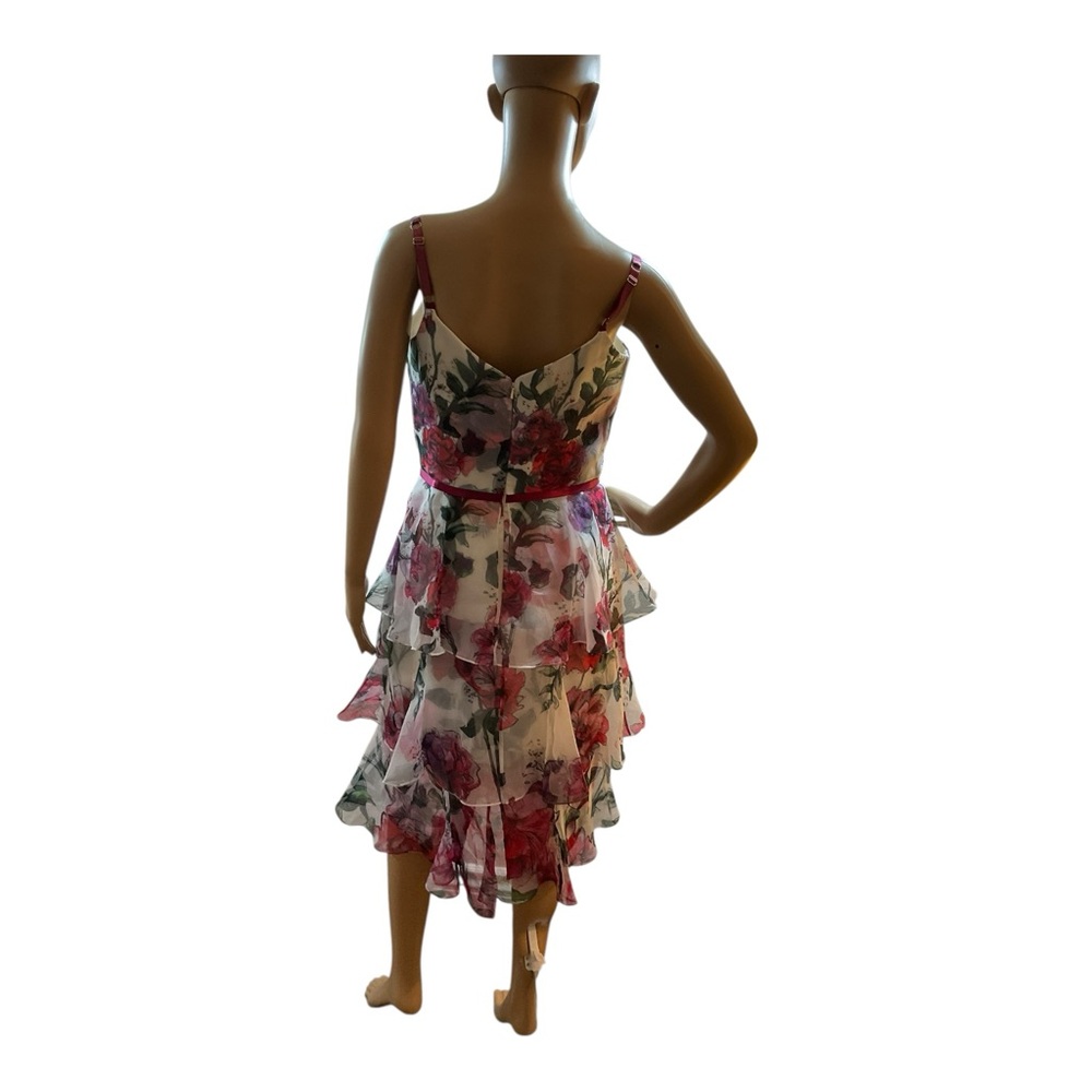 Marchesa Notte WomenFloral Tiered WhitePink Ruffle Fit & Flare Midi Dress Size 6 - Picture 5 of 16